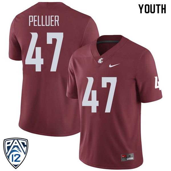 Youth #47 Peyton Pelluer Washington State Cougars College Football Jerseys Sale-Crimson